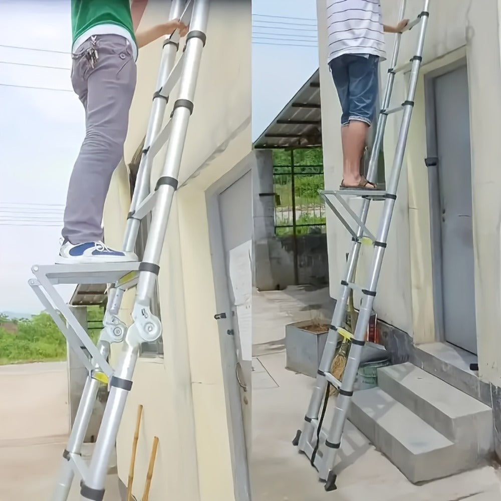 Ladder Platform Scaffold Board Work Tray Retractable Workstation Tool Tray Attachment for Extension Ladders Easy Install Silver
