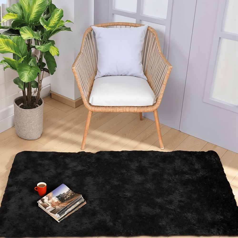 Plush Shaggy Area Rug 1.6 Inch Thick Non-Slip Machine Washable Polyester Carpet – Tie-Dye & Solid Color Fluffy Rectangle Rug for Living