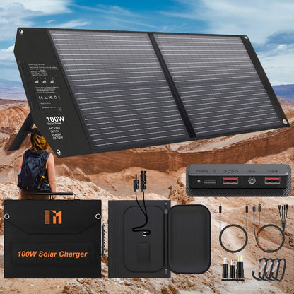 Portable Solar Panel Charger 30W 60W 100W Foldable Camping Solar Charger with 18V MC4 Dual USB-A QC3.0 USB-C PD18W Ports for Camping RV