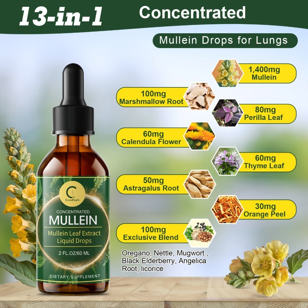 Mullein Leaf Liquid Tincture for Lung & Respiratory Health, Fast-Absorbing Herbal Drops for Breathing Support
