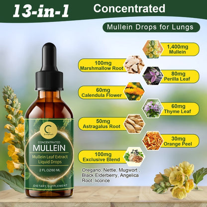 Mullein Leaf Liquid Tincture for Lung & Respiratory Health, Fast-Absorbing Herbal Drops for Breathing Support