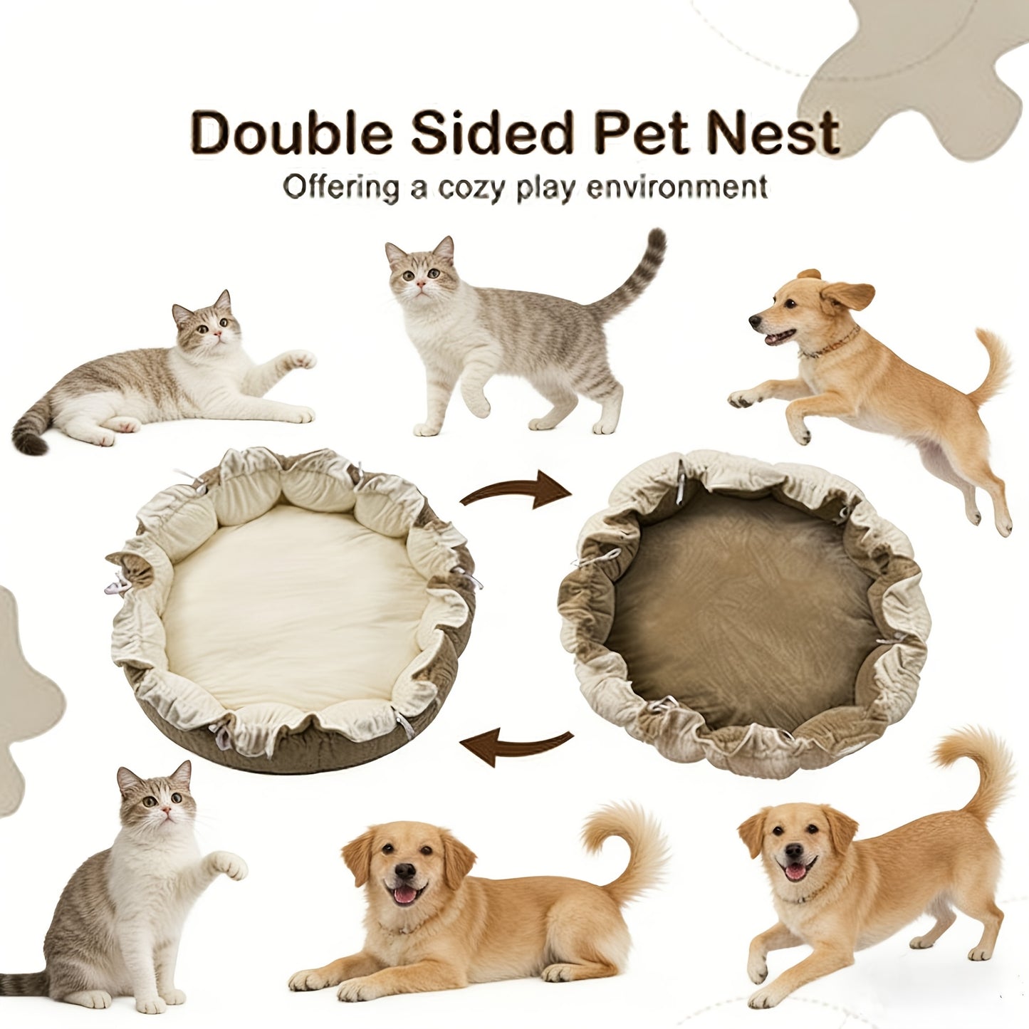 5-in-1 Pet Play Mat & Bed with 6 Toys – Thick Plush Convertible Ball Pit Tummy Time Mat Floor Cushion for Cats Dogs