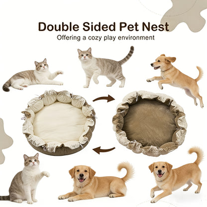5-in-1 Pet Play Mat & Bed with 6 Toys – Thick Plush Convertible Ball Pit Tummy Time Mat Floor Cushion for Cats Dogs