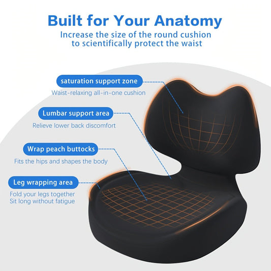 Ergonomic Seat Cushion for Tailbone & Lumbar Pain Relief – Memory Foam L-Shaped Car & Office Chair Cushion for Truck Drivers & Long Sitting