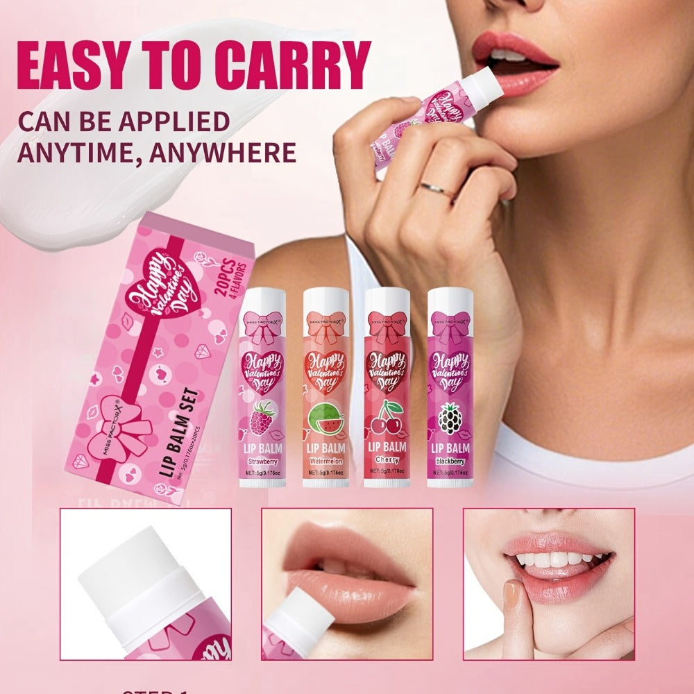 Glossy Tinted Lip Balm Set 20 PCS Gift Box – Moisturizing Long-Lasting Hydration Replenishing Lip Care for Dry Sensitive Lips Women Birthday