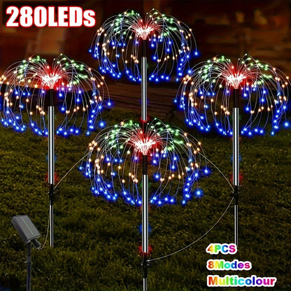 Solar Garden Lights Outdoor Waterproof IP65 – Fireworks Fairy Lights 8 Modes Multi-Color Solar Powered Landscape Decoration for Garden