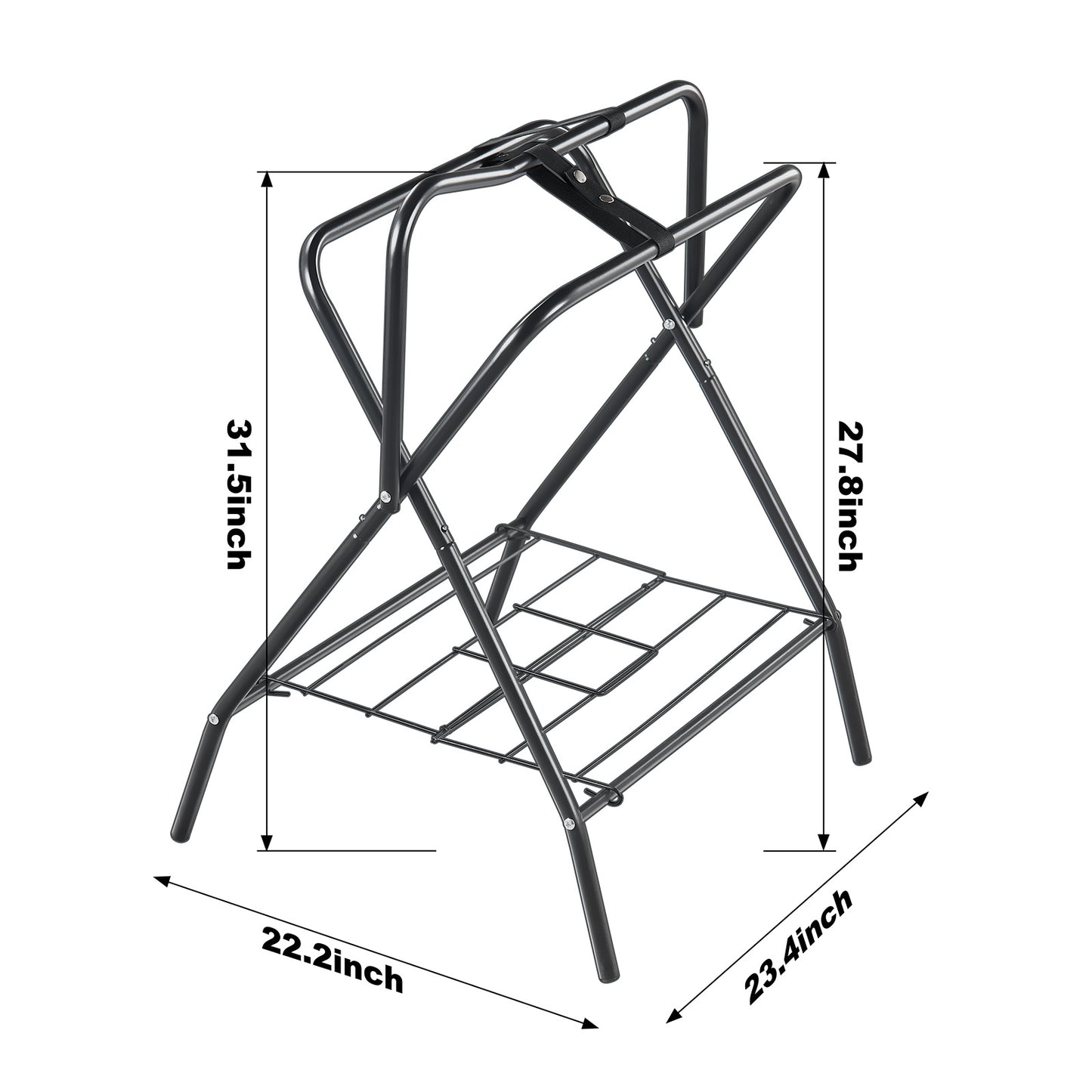 Folding Saddle Rack Freestanding Horse Saddle Stand – Holds 132 lbs, Carbon Steel, Quick-Release Setup, Portable & Space-Saving for Stable