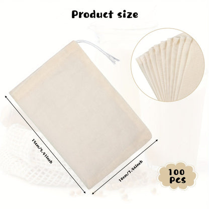 Cheesecloth Bags for Straining 100 Pack – Reusable Muslin Tea Filter Bags for Cold Brew, Milk Tea, Nut Milk & Cooking