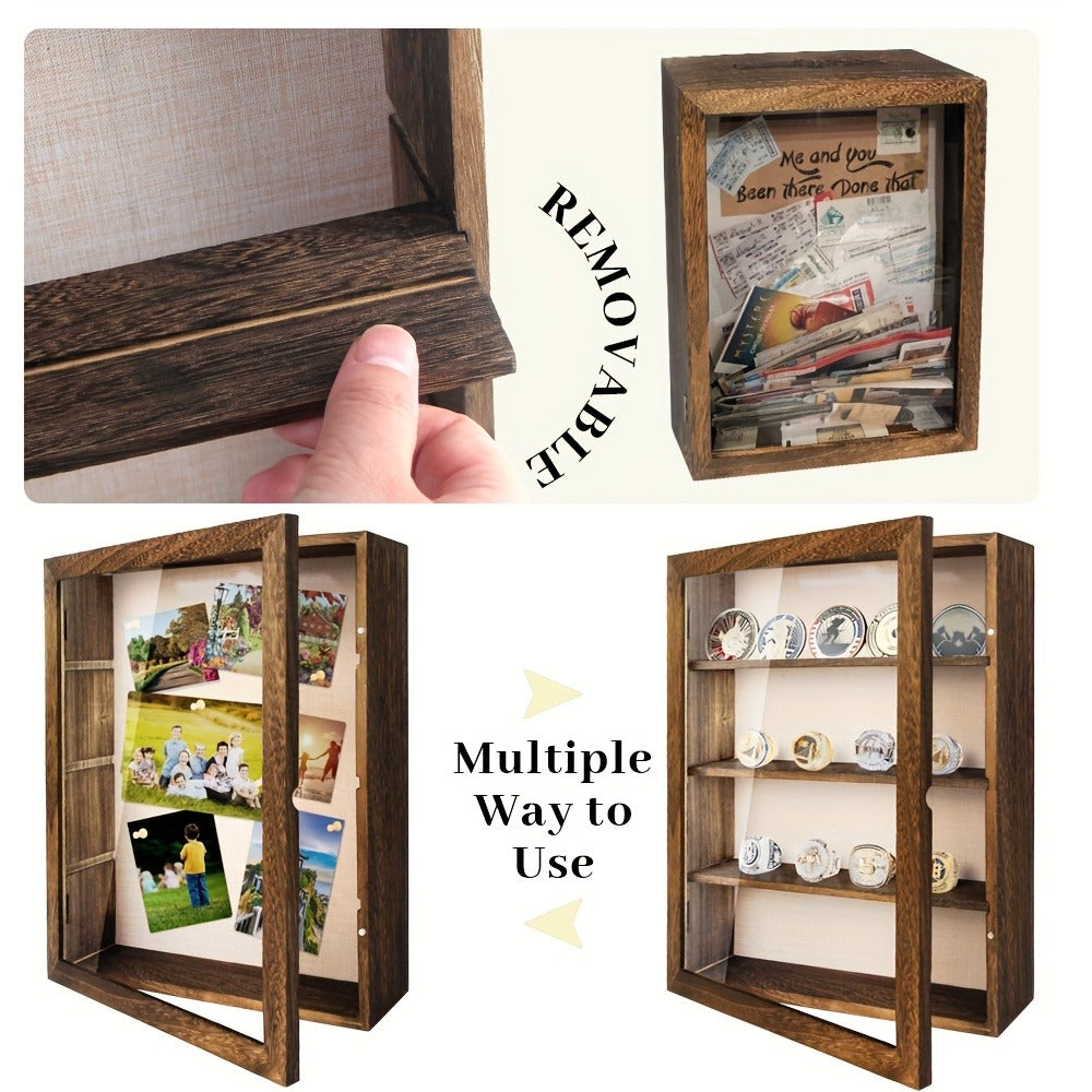 Shadow Box Frame 11x14 with 4 Removable Shelves – Large Deep Display Case for Medals Coins Pins Photos Flowers Keepsakes