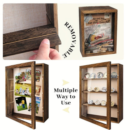 Shadow Box Frame 11x14 with 4 Removable Shelves – Large Deep Display Case for Medals Coins Pins Photos Flowers Keepsakes