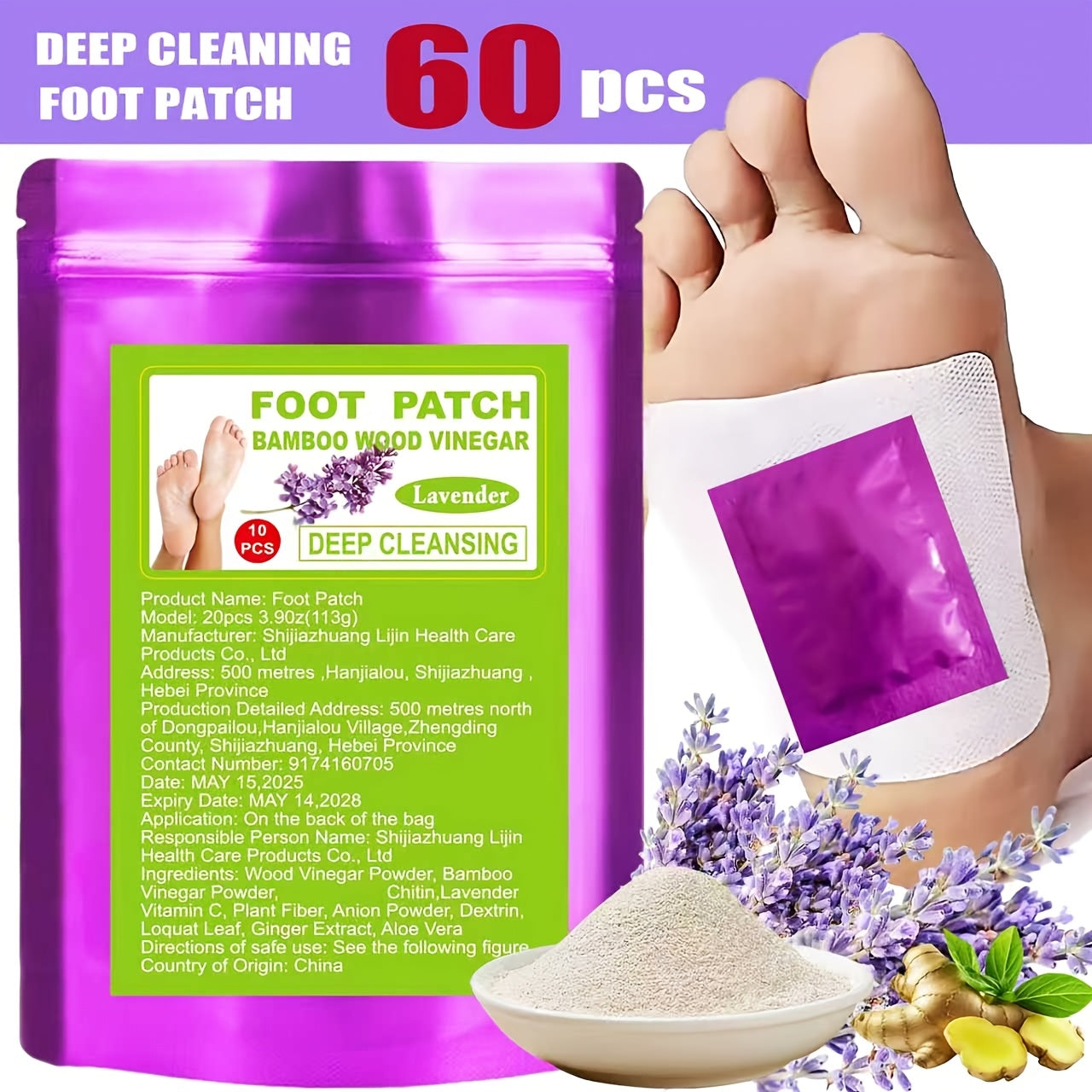 Foot Detox Patches Bamboo Vinegar & Ginger 60 & 160 Pcs – Deep Cleansing Natural Plant Ingredients Alcohol-Free Overnight Moisturizing Foot