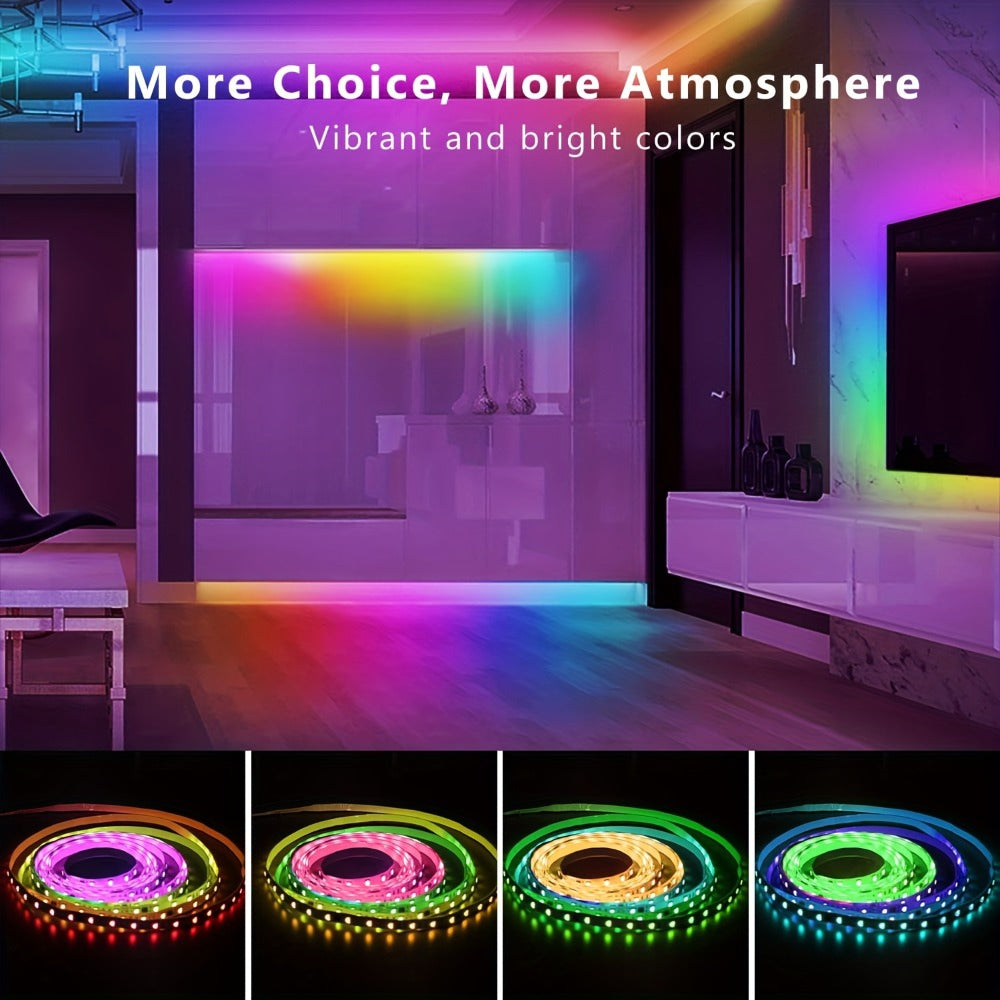 RGB LED Light Strip 50ft 100ft 130ft 16 Million Colors Music Sync, App & 24-Key Remote Control, Color Changing LED Strips for Bedroom