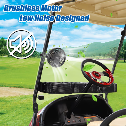 Portable Battery Golf Cart Fan with LED Lantern – 10400mAh Rechargeable, 48H Runtime, 360° Adjustable Head, 3-Speed Remote Control