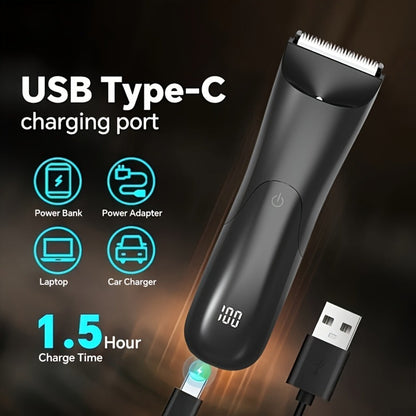 V-Shaped Ceramic-Blade Body Hair Trimmer with LCD Display, USB Cable, Guide Combs and Six Finish Options