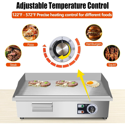 Electric Flat Top Grill 14"/22", Commercial Teppanyaki Griddle, Non-Stick Cast Iron Cooking Surface