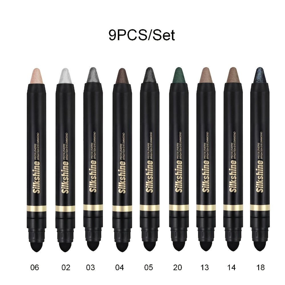 Metallic Eyeshadow Stick Set 9pcs Waterproof Long-Lasting Eye Makeup Kit – Shimmer Crayon Eye Brightener Highlighter & Eyeliner Pen