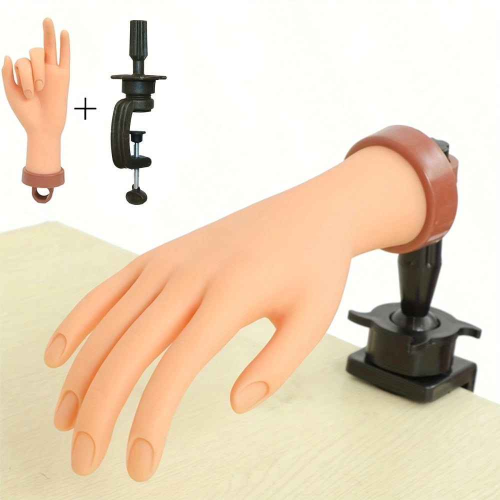 Silicone Nail Practice Hand Model with Desktop Stand – Flexible Realistic Fake Hand for Nail Art Training