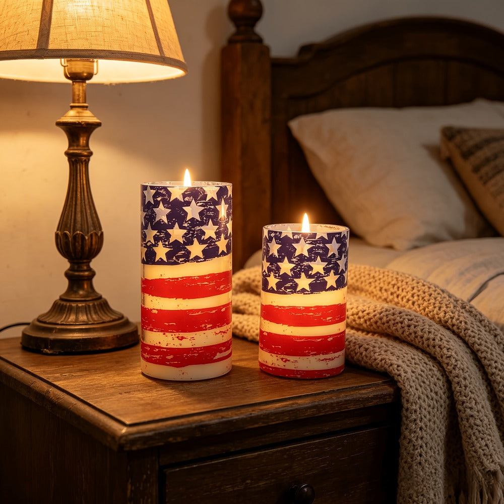 Flameless LED Candles with Remote Control, Flickering Flame Effect, Independence Day Patriotic Home Decor
