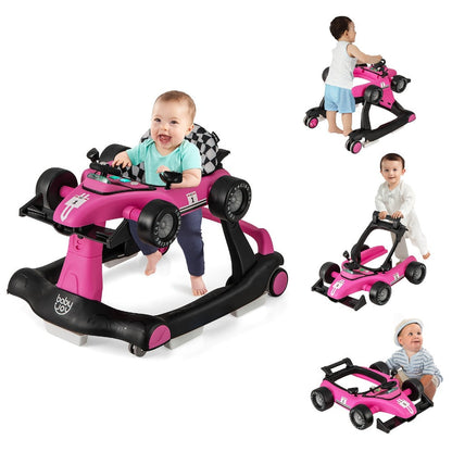 4-in-1 Foldable Baby Walker with Activity Toy Tray & Adjustable Height, Sit-to-Stand Push Walker for Infants & Toddlers