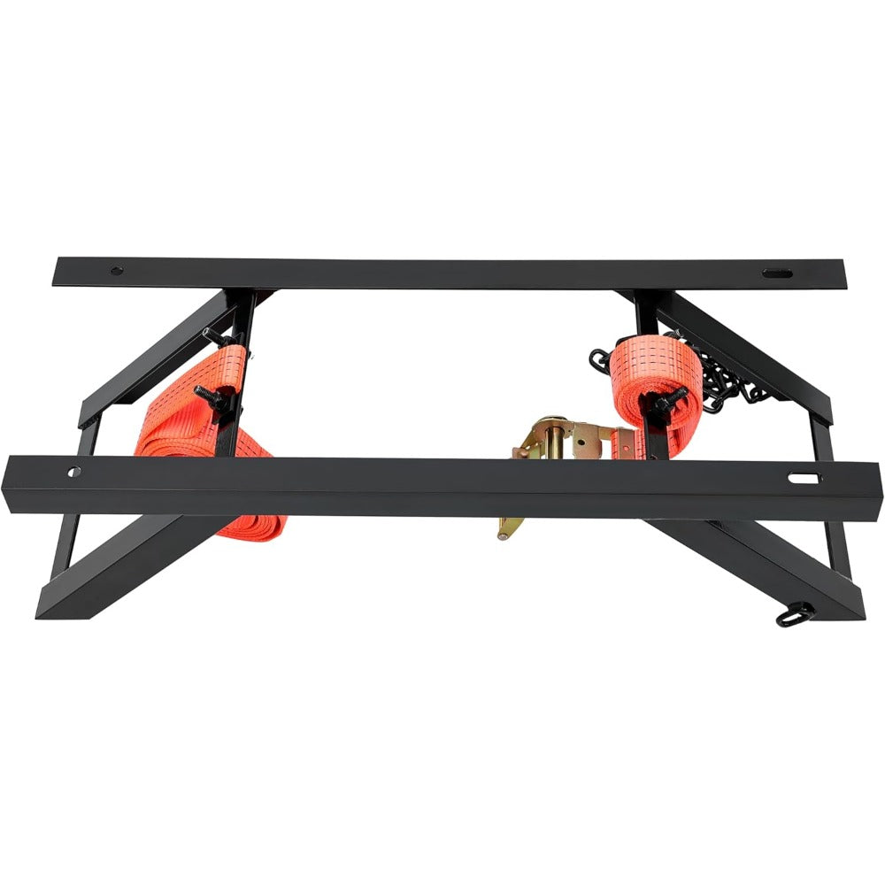 Semi Truck Spare Tire Carrier Rack Adjustable Steel Holder with Anti-Sway Chain & Ratchet Strap for Class 8 Semi-Trailers Kenworth Peterbilt