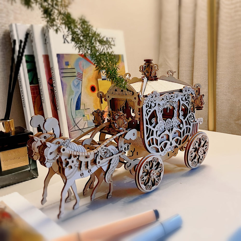 Rotating Merry-Go-Round Wooden Puzzle Kit, Mechanical Carousel 3D Model for Adults & Teens, DIY Kinetic Display Piece