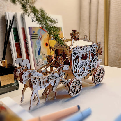 Rotating Merry-Go-Round Wooden Puzzle Kit, Mechanical Carousel 3D Model for Adults & Teens, DIY Kinetic Display Piece