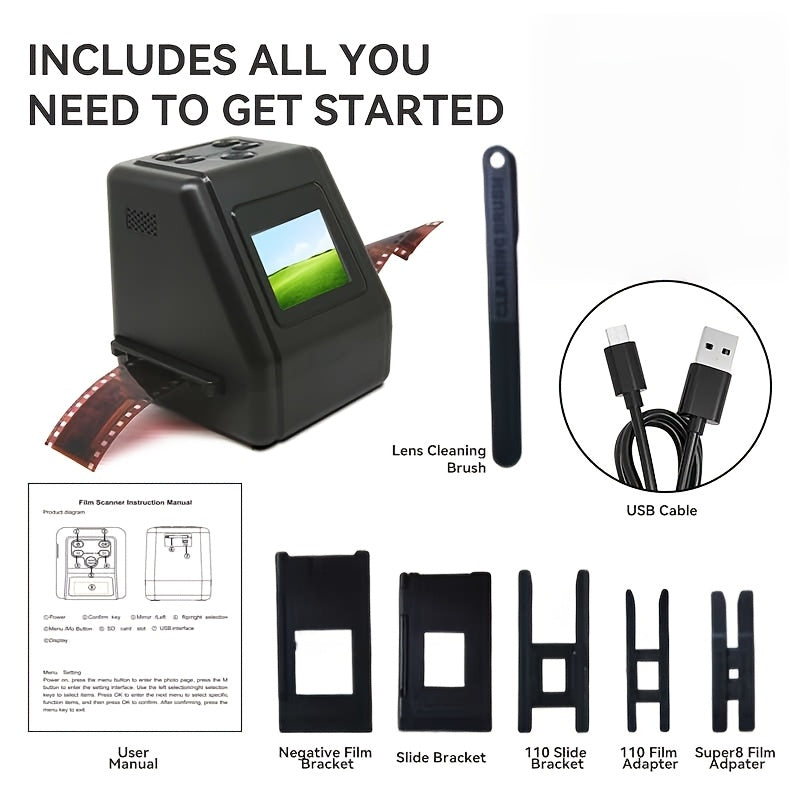 Film Scanner 10MP Negative & Slide Scanner, Converts 35mm/110/Super 8 Film to Digital JPEG, 2.0" LCD Screen