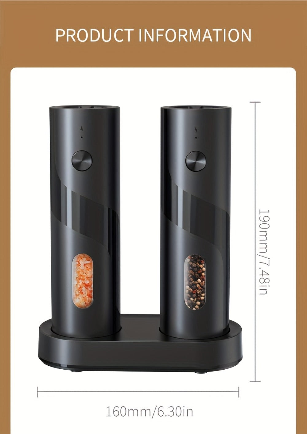Electric Salt and Pepper Grinder Set, Rechargeable Mills with LED Light, Adjustable Coarseness & 3.72oz for Home Kitchen