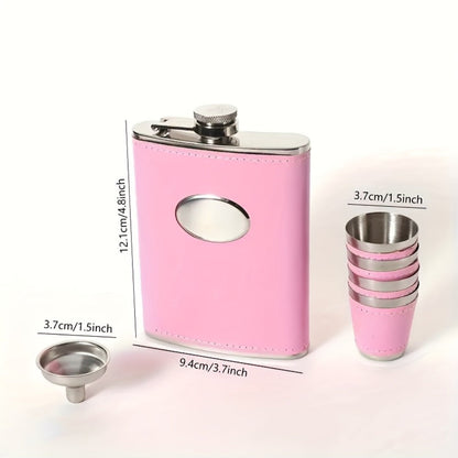 Flask Set for Women 6oz Leather Wrapped Stainless Steel Hip Flask Gift Set with 4 Cups for Entryways, Bedrooms and Living Spaces