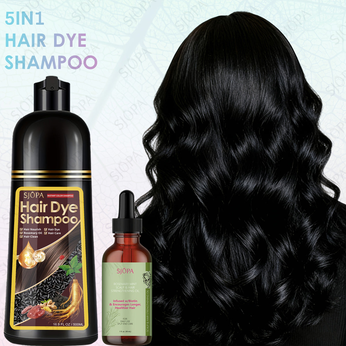 Hair Dye Coloring Shampoo 5-in-1 Upgraded with Hibiscus Oil, Squalane & Glycerin – Quick Color & Nourishing, Gentle Skin-Safe Formula