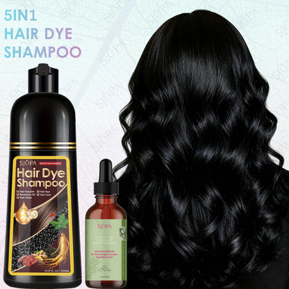 Hair Dye Coloring Shampoo 5-in-1 Upgraded with Hibiscus Oil, Squalane & Glycerin – Quick Color & Nourishing, Gentle Skin-Safe Formula