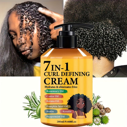 Curl Cream for Wavy & Curly Hair 9.47oz – 7-in-1 Moroccan Argan Oil & Rosemary Formula for Long-Lasting Hold