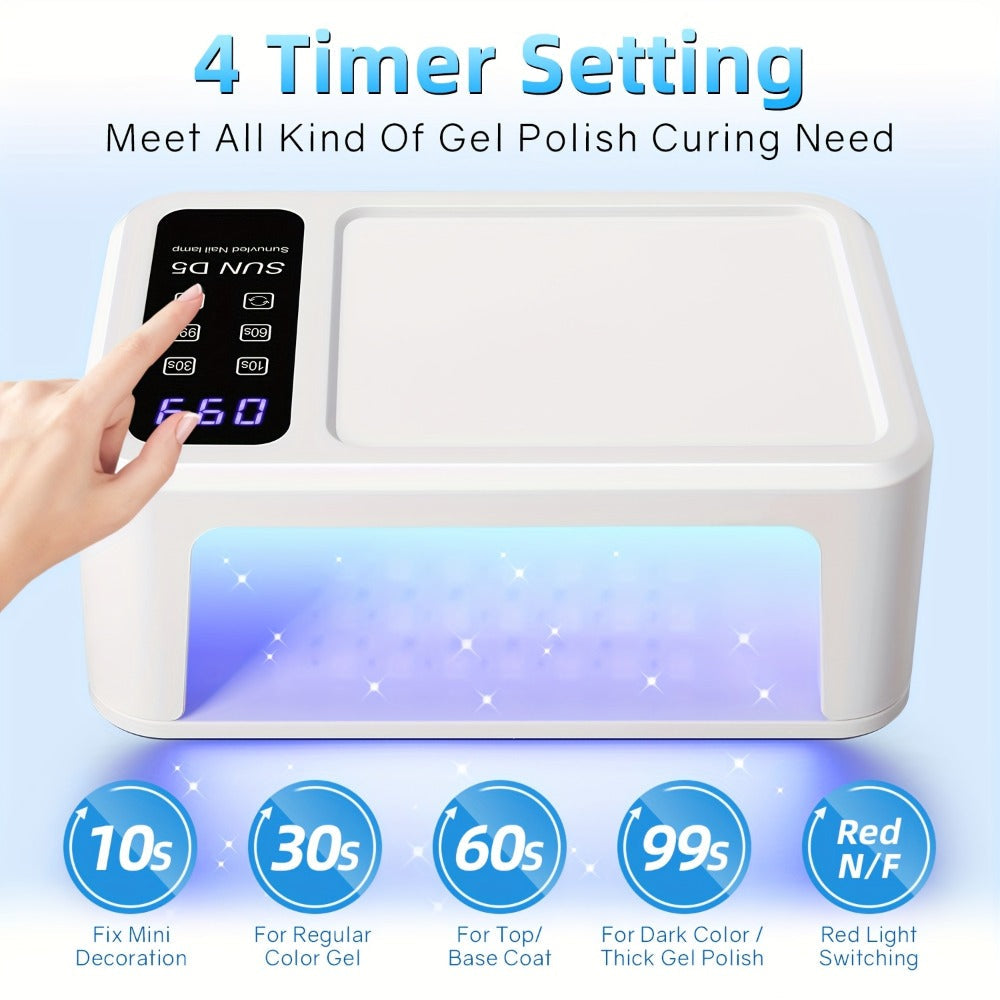 Sun-D5 Dual-Hand UV/LED Nail Lamp with 108-Bead Label, Removable Base, LCD and Four Timers