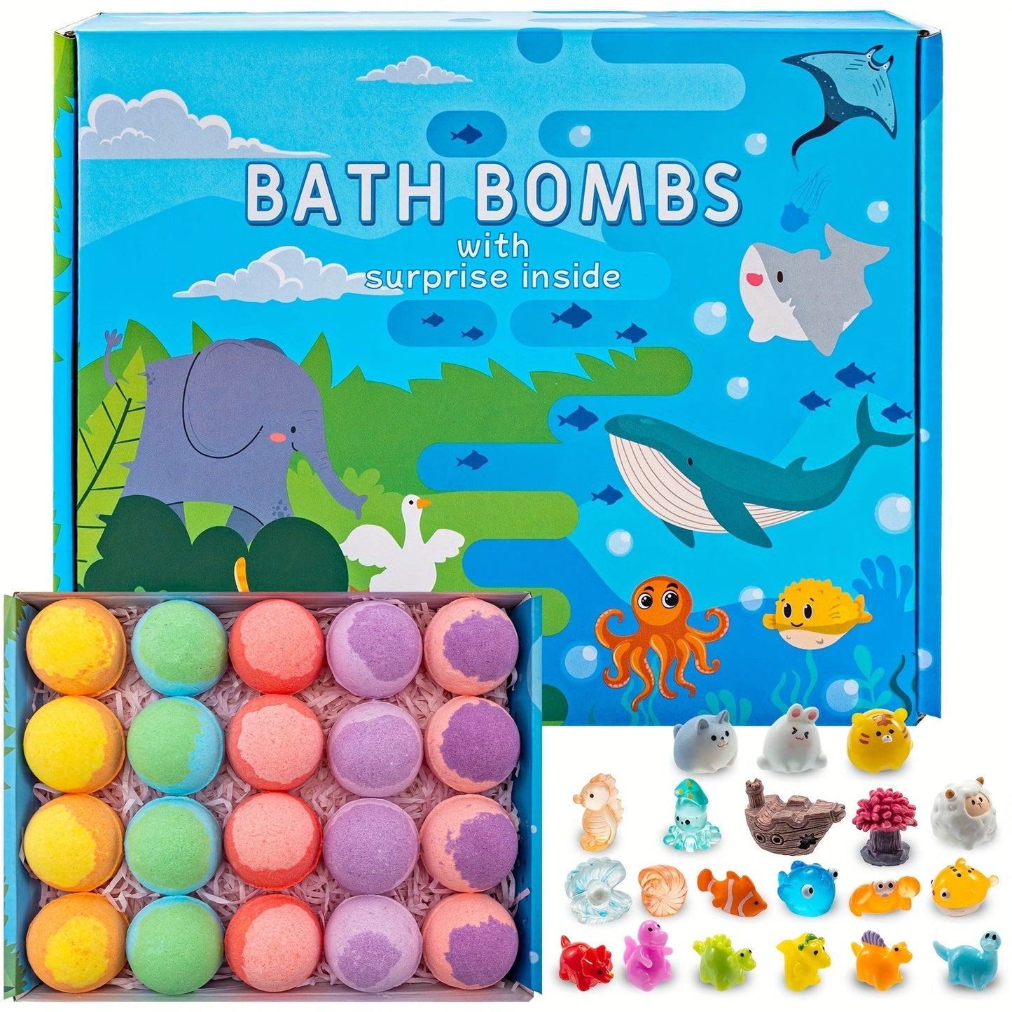 Kids Bath Bombs with Surprise Inside 20 Pack – Fizzy Bath Balls with Hidden Toy for Boys Girls Toddlers