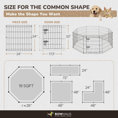 Dog Playpen 8 Panel Foldable Metal Pet Fence with Gate | Heavy-Duty Indoor Outdoor Exercise Pen for Small Dogs & Animals | Portable Kennel
