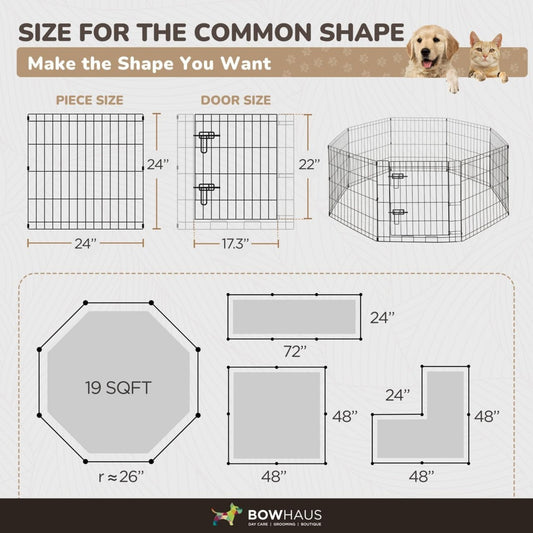 Dog Playpen 8 Panel Foldable Metal Pet Fence with Gate | Heavy-Duty Indoor Outdoor Exercise Pen for Small Dogs & Animals | Portable Kennel