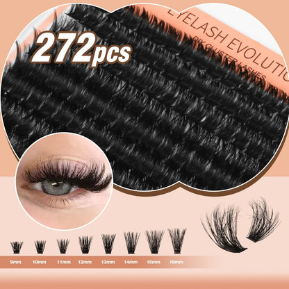 D-Curl Lash Extensions Tray with 272 Pre-Grouped 100D Thick Clusters in Mixed 8-16mm Lengths