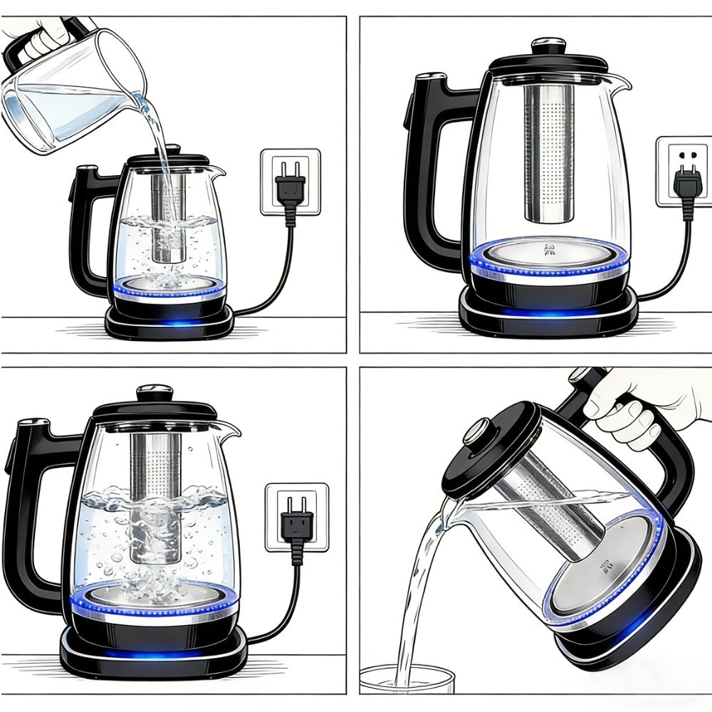 Electric Kettle 1150W Fast Heating, Removable Stainless Steel Filter, Overheat Protection & Easy to Clean