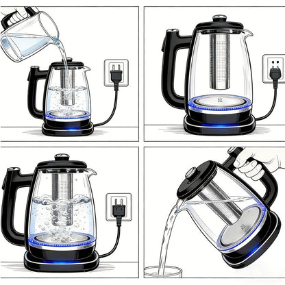 Electric Kettle 1150W Fast Heating, Removable Stainless Steel Filter, Overheat Protection & Easy to Clean