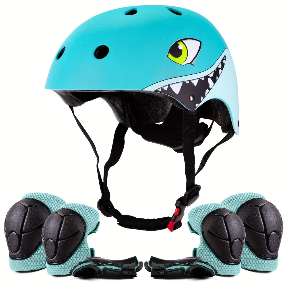 3D Shark Kids Bike Helmet with Knee and Elbow Pads Set, Ultra-Light 230g Adjustable Safety Helmet Ages 5+