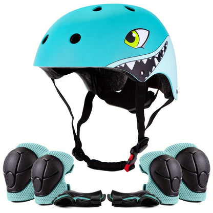 3D Shark Kids Bike Helmet with Knee and Elbow Pads Set, Ultra-Light 230g Adjustable Safety Helmet Ages 5+