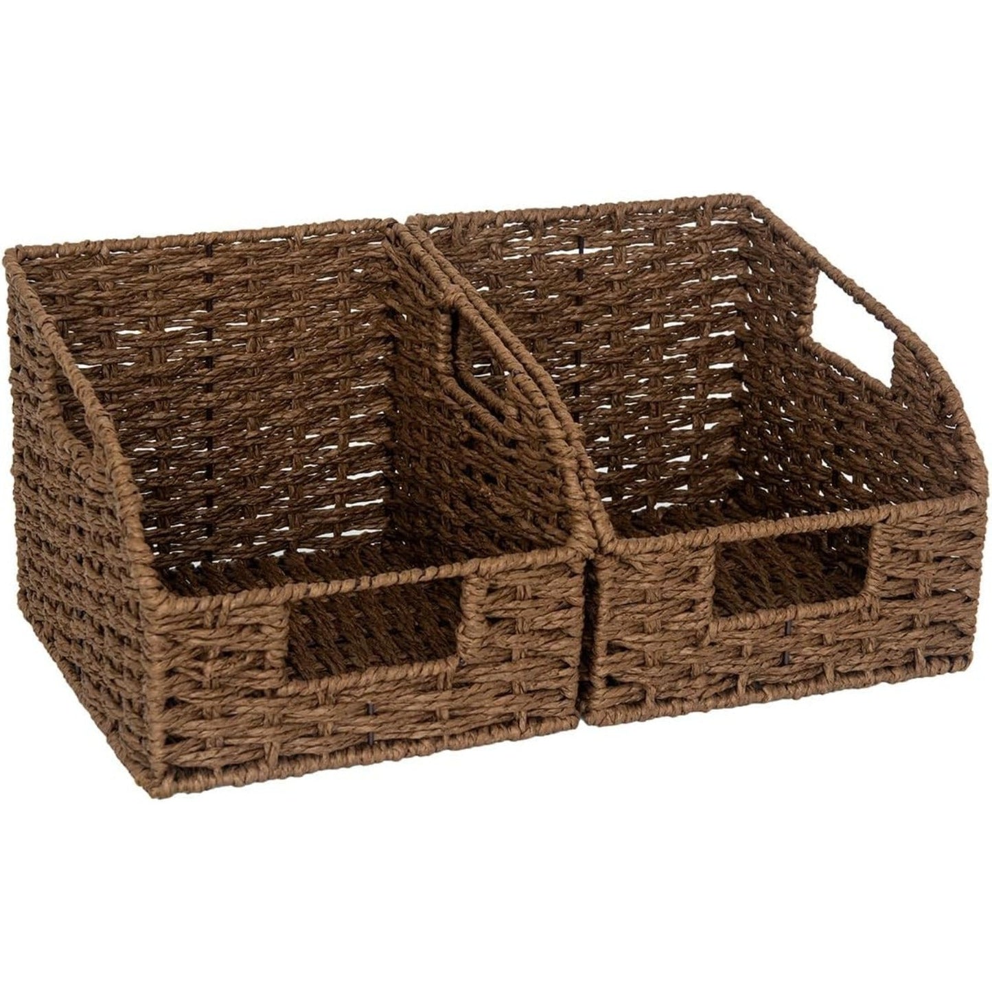Water Hyacinth Pantry Storage Baskets 2-Pack with Seagrass Options and Integrated Shelf Handles