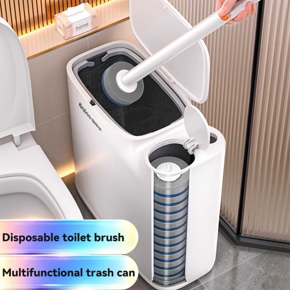 Disposable Toilet Brush with Trash Can 3-in-1 Set Replaceable Brush Heads Space-Saving for Entryways, Bedrooms and Living Spaces