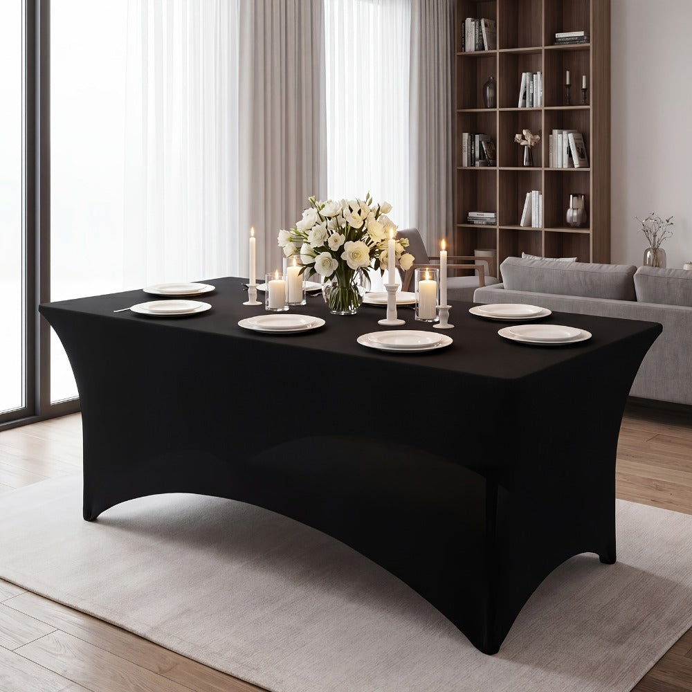 6 Pack Spandex Table Covers for 6ft Rectangular Tables – Fitted Stretch Tablecloths Wrinkle Resistant Washable Reusable for Wedding Party