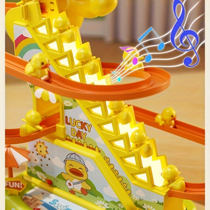 Electric Duck Climbing Stairs Toy with Music, 6 Ducklings Slide Loop Toy for Kids Ages 3 4 5 6, Fun Interactive Toy for Boys & Girls