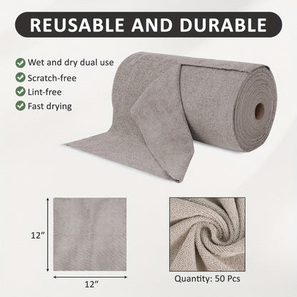 Microfiber Cleaning Cloths Reusable Paper Towel Roll Replacement – Washable Absorbent Tear-Away Dishcloths for Kitchen