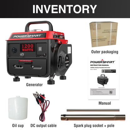 Portable Generator 1200W 2-Stroke Low Noise - Compact Gas Powered Generator for Camping, Job Sites