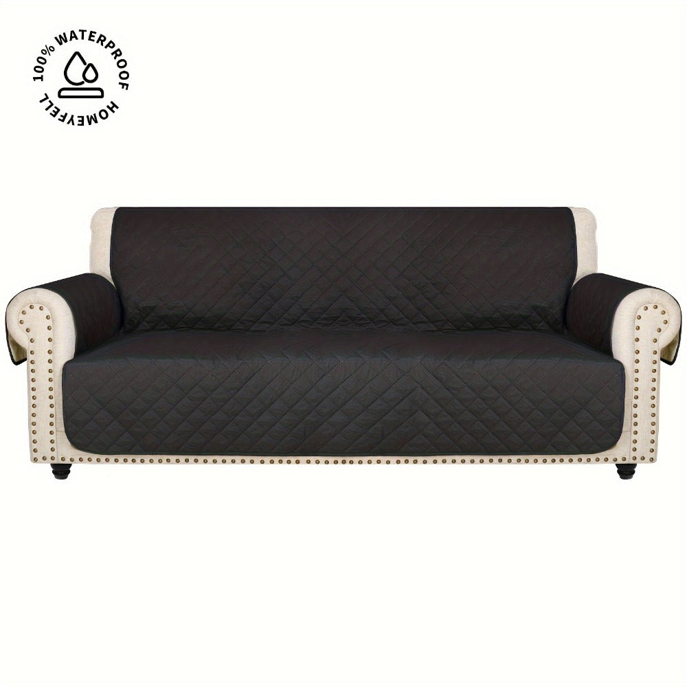 Sofa Cover Quilted Microfiber Three-Seat Panel Set with Two Foam Tubes, Straps and Side Pocket