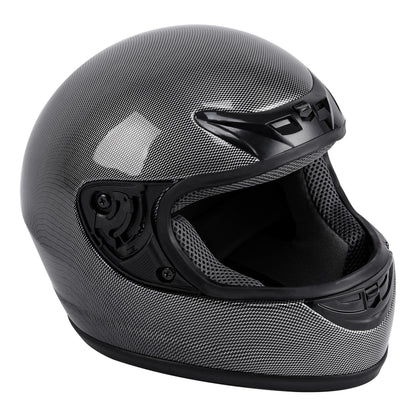 Motorcycle Helmet TCMT Full-Face Black Shell with Clear Shield, S-XL Size Chart, Interior Padding and Rear Vents