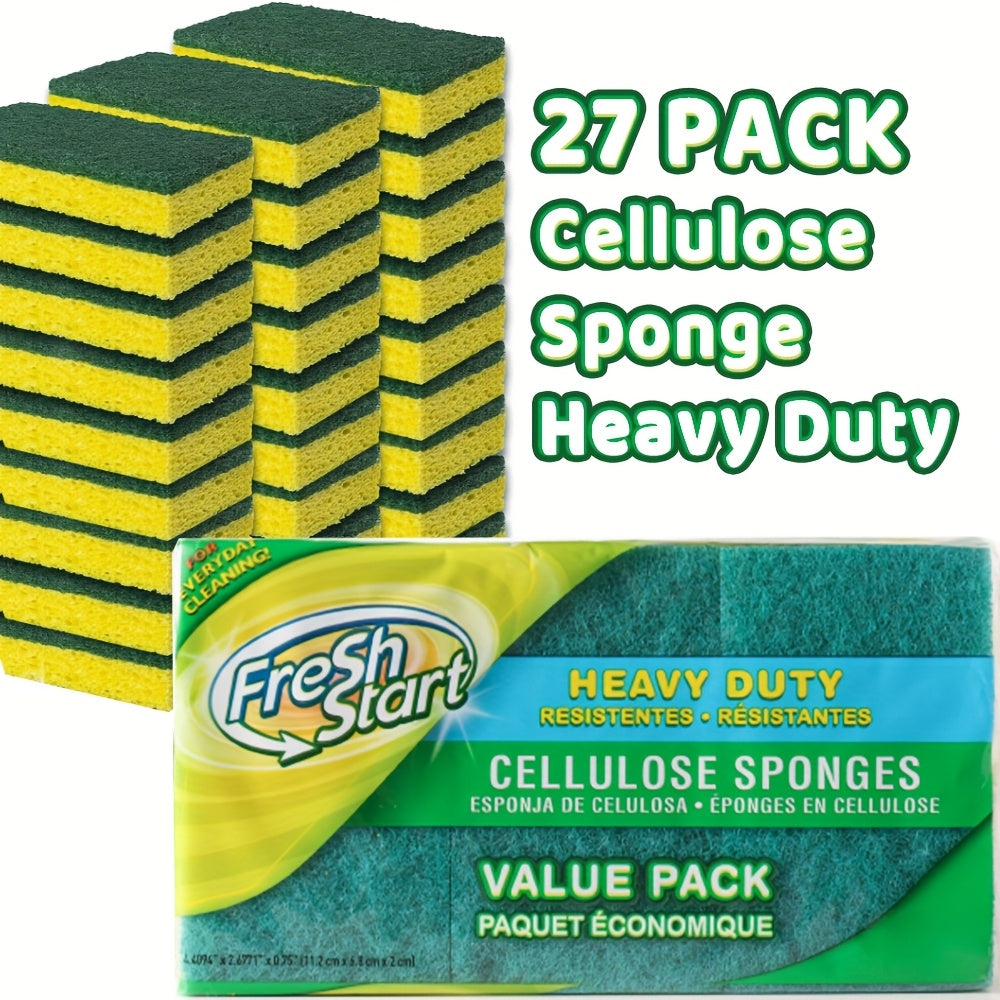 Non-Scratch Cellulose Sponge Dual-Sided with Tough Scouring Pad, Dishwashing Sponges for Kitchen